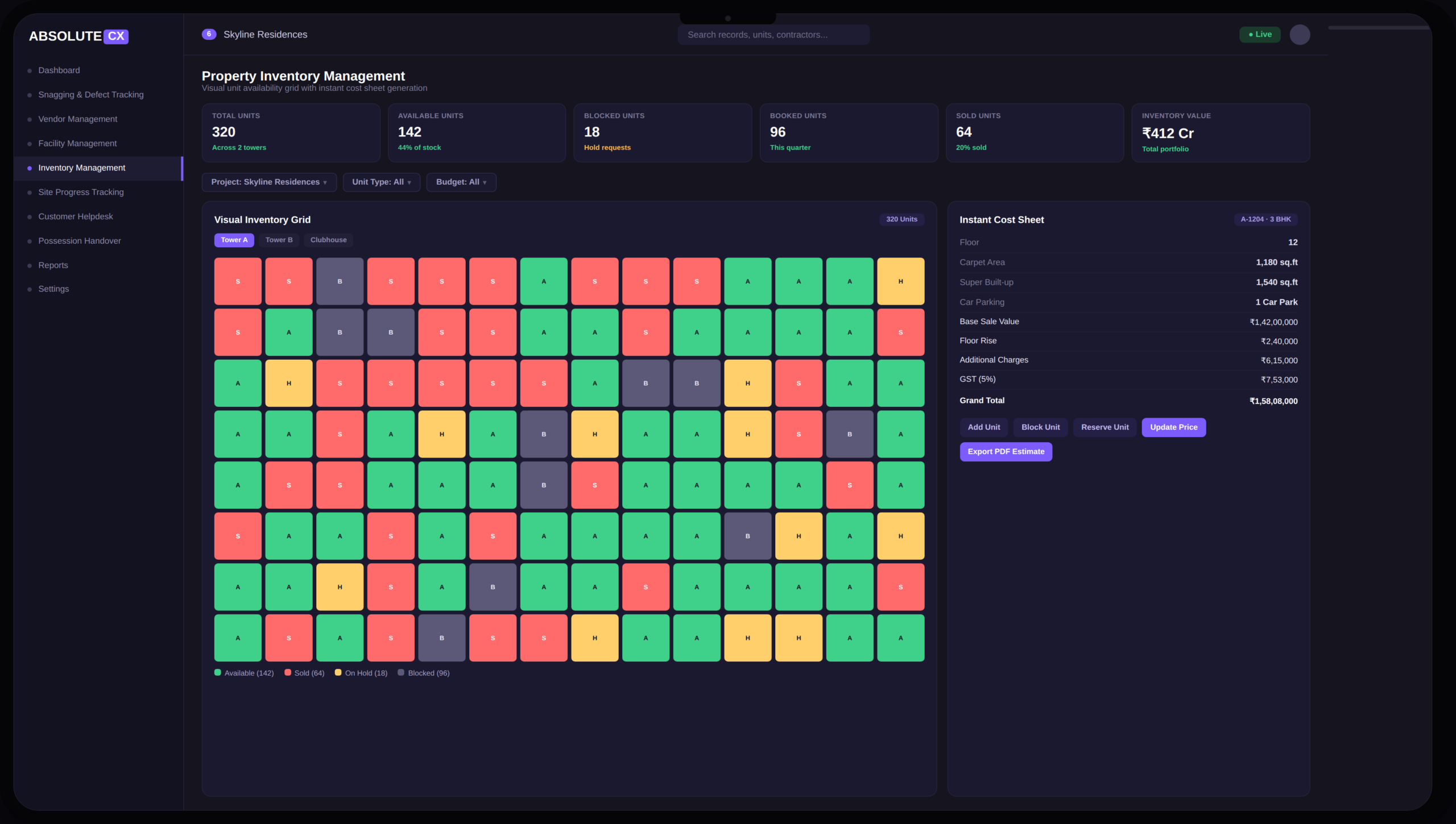 Real Time Unit Tracking and Instant Cost Estimates