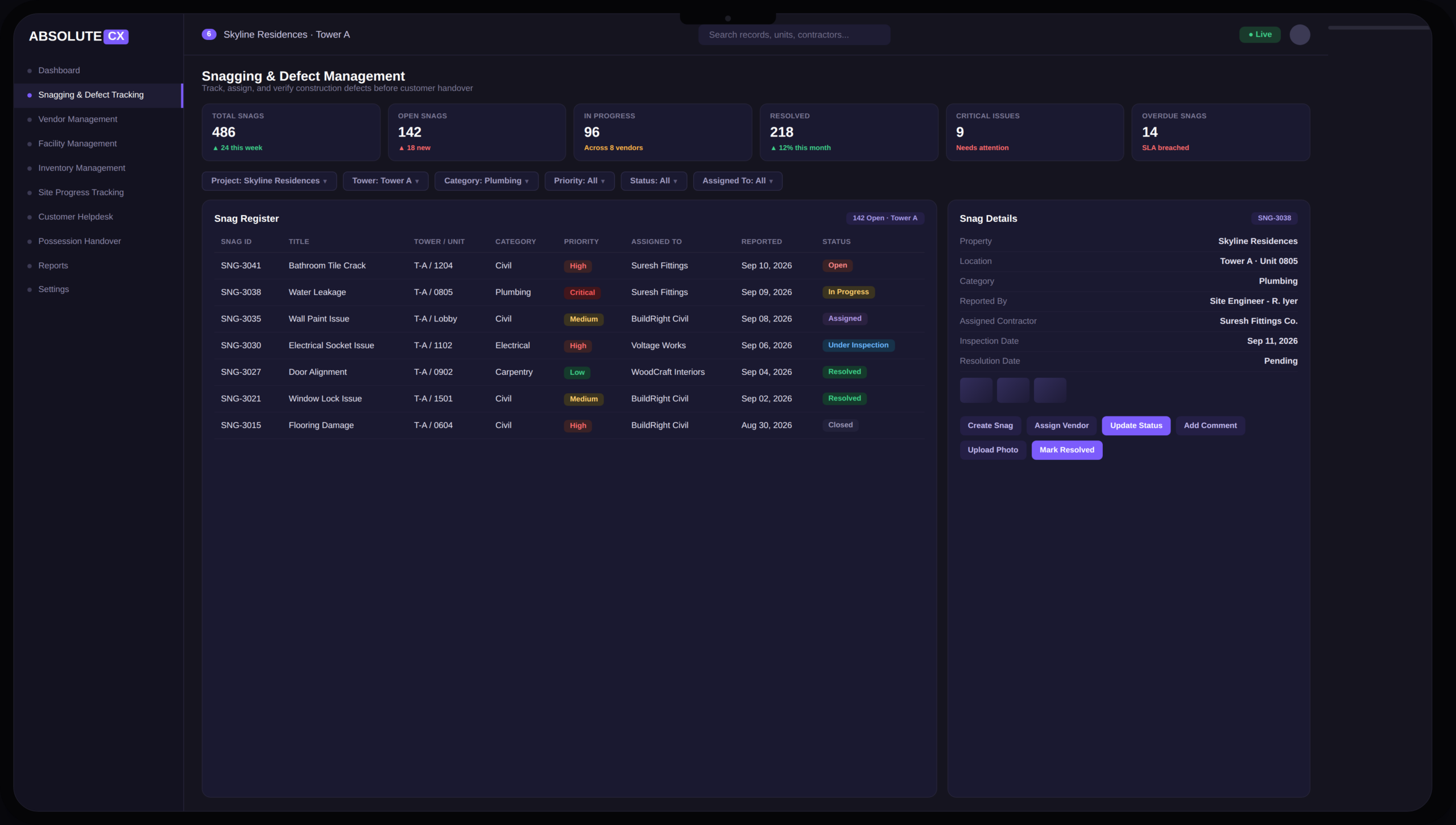 Manage Defects Across Units, Amenities, and Common Areas